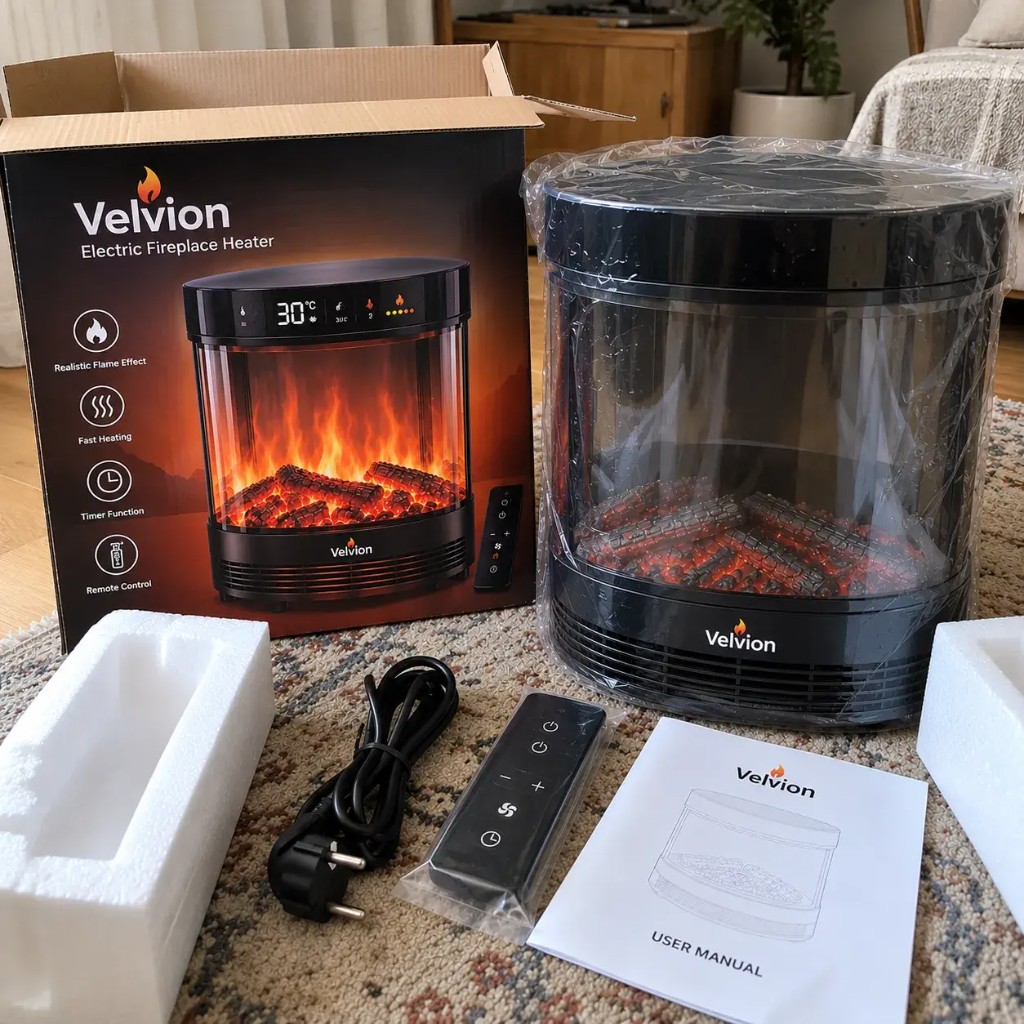 Velvion kit out of the box with remote, manual and power cable
